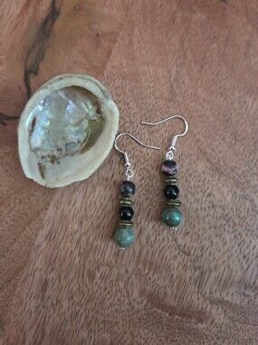 Bohemian Fairy Green Black Pink Gemstone Beaded Dangle Earrings Whisical Gift